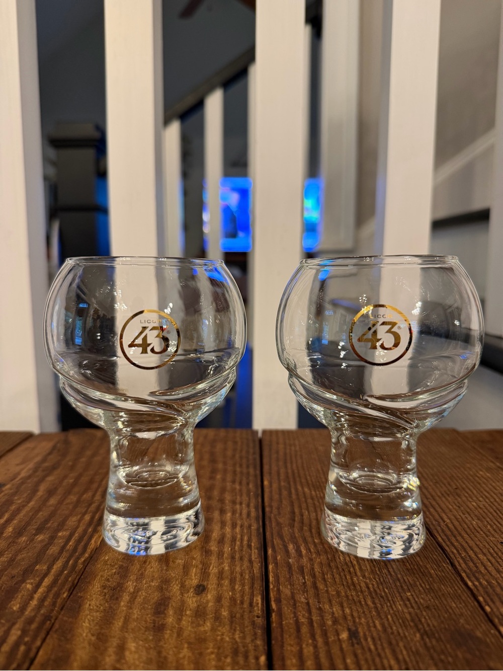 Pair of vintage Licor 43 balloon cocktail glasses